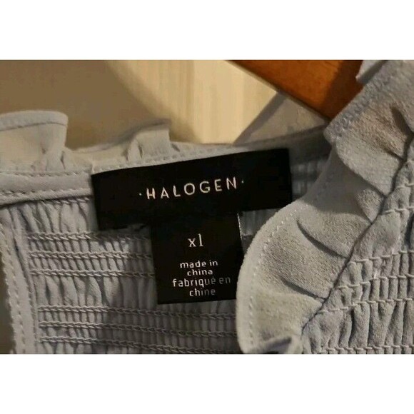 Halogen Sz XL Women's Light Blue Top Ruffle Neck Sheer Long Sleeves Blouse - Picture 3 of 8